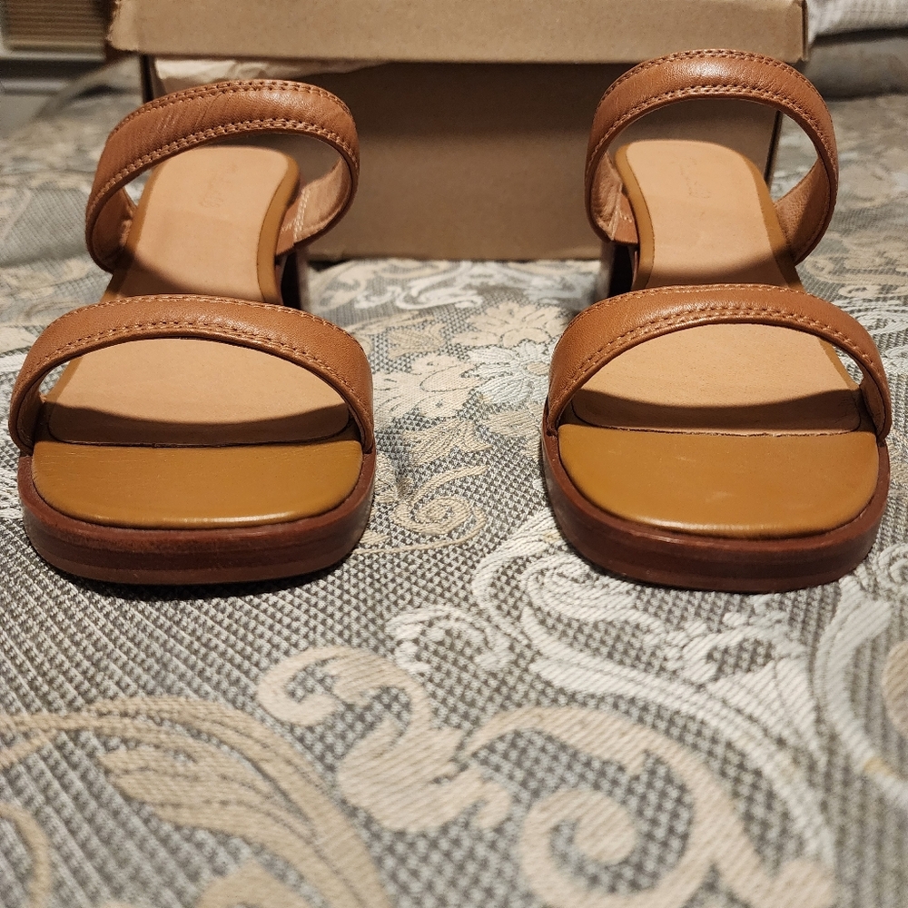 Madewell Saige Tan Brown Leather Block Heel Slide Sandals Women's Size 12 NIB - Picture 4 of 16